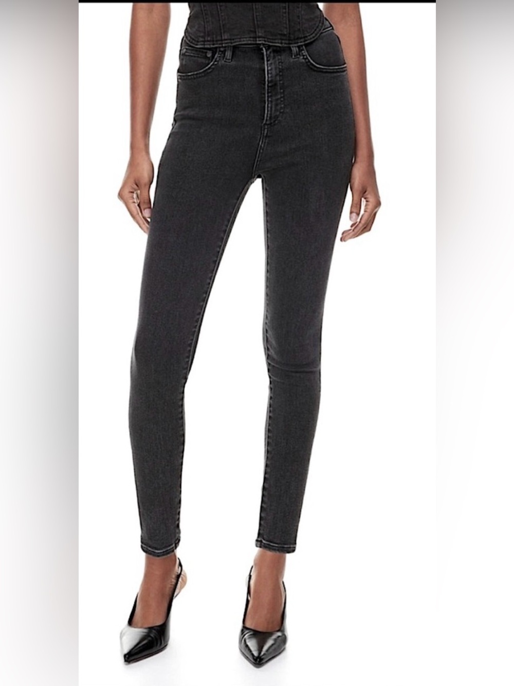 Denim Forum The Lola Hi-Rise Skinny Jean Black Denim Button Fly Size 29